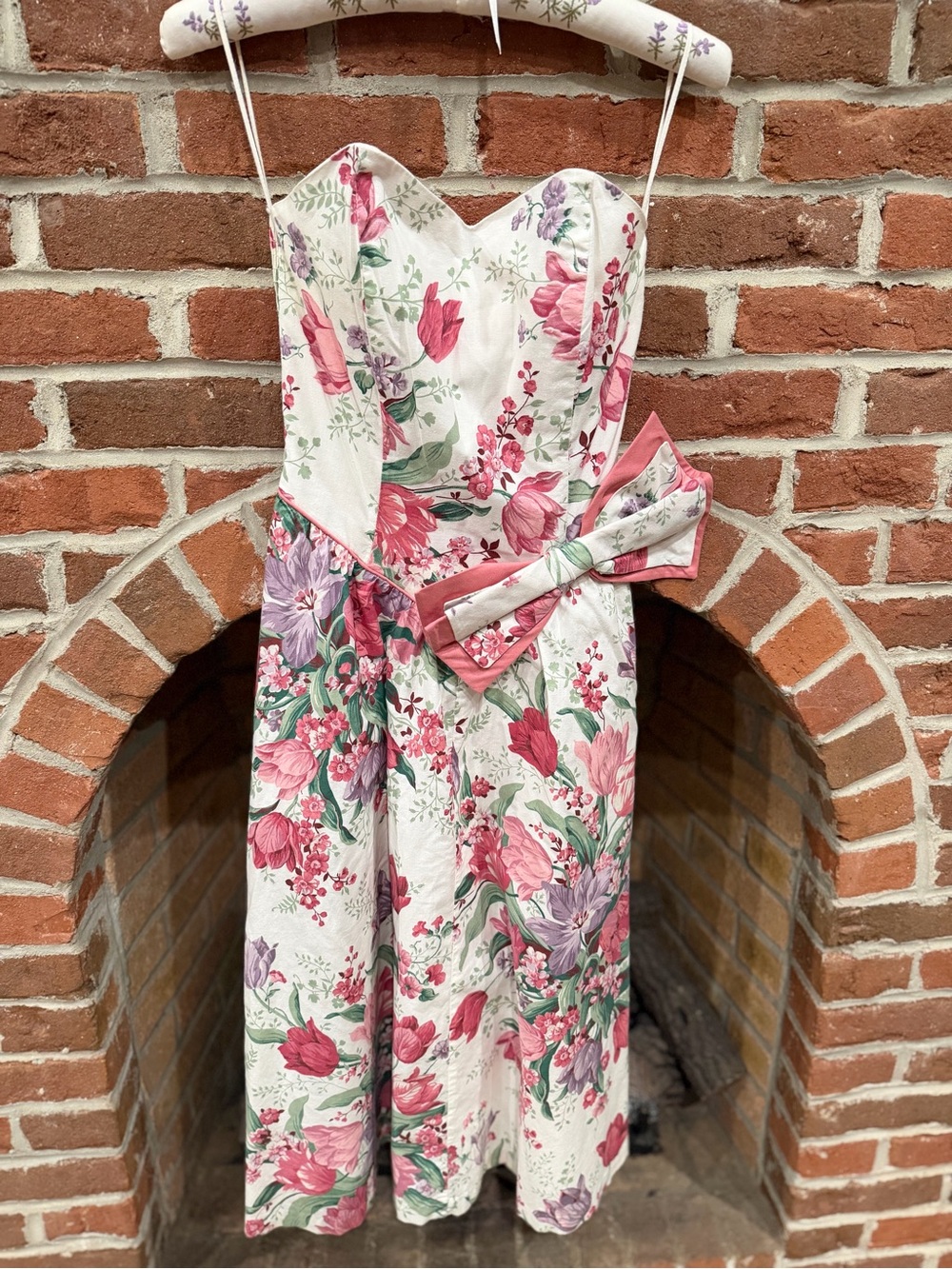 Vintage 80’s Toni Todd Strapless Floral Midi Dress Strapless Sweetheart
